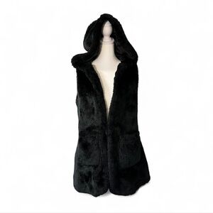 Last Kiss M y2k Black Fax Fur Indie Sleaze Grunge Lux Vest with Hood